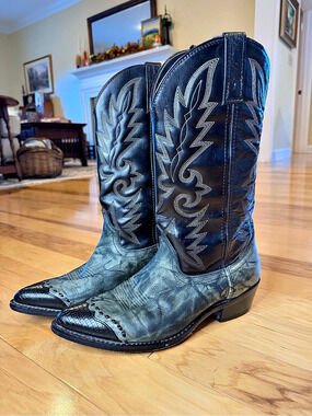 Laredo Men’s Black Grey Western Cowboy Boots Size 10 D Exotic Print Toe